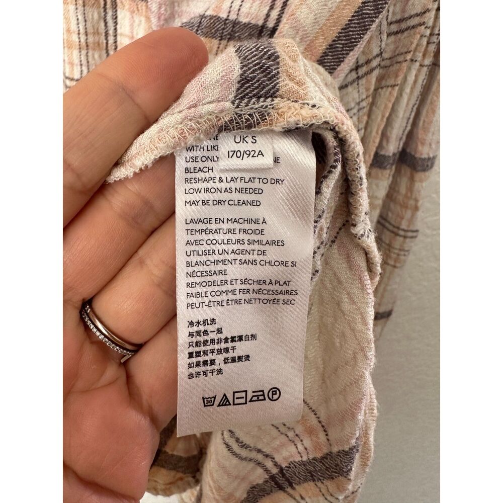 We The Free Cream Brown Plaid Flannel Button Up Short Size Small - Picture 7 of 8